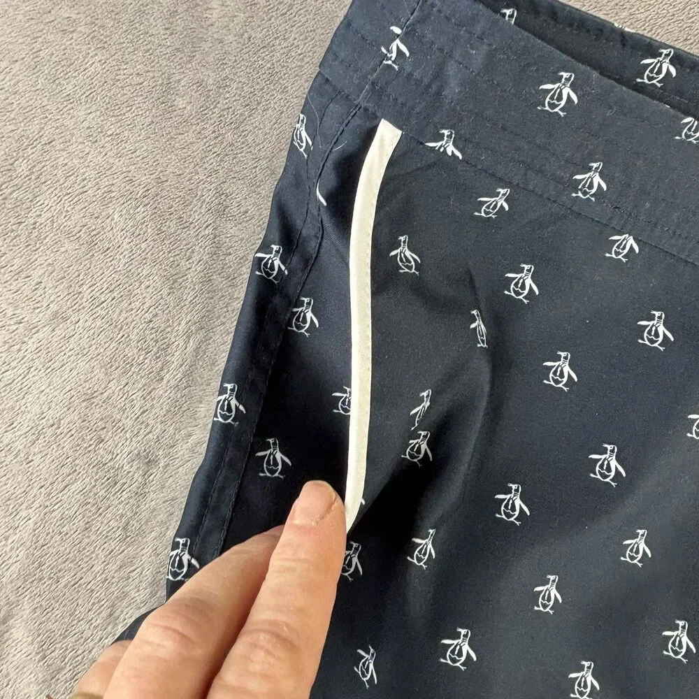 Penguin Swim Trunks Men's 38 Volley 6” Shorts Lined‎ Blue All Over Print Logo